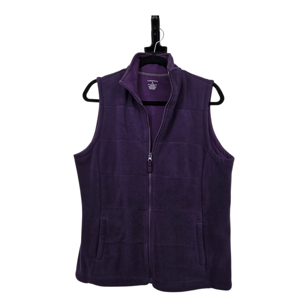 Land's End Full Zip Fleece Vest Women's MED Purple Plum Pockets Outdoor Cozy